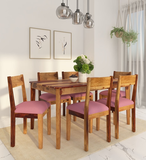 Arabel Sheesham Wood 6 Seater Dining Set In Rustic Teak Finish