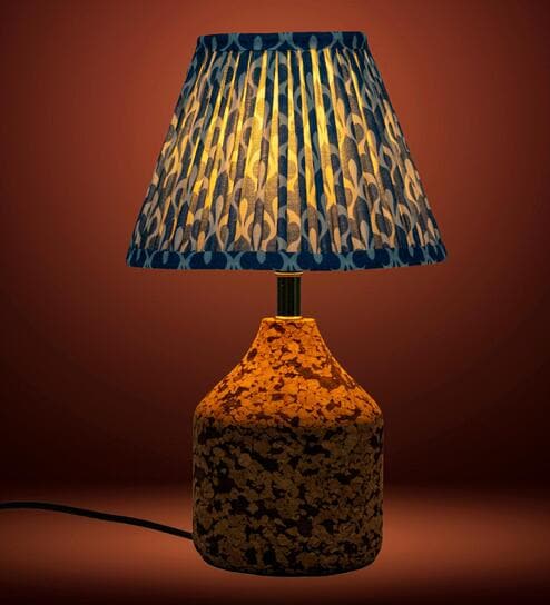 Blue Arc Table Lamp in Handcrafted Natural Cork with Lampshade