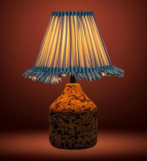 Blue Arc Table Lamp in Handcrafted Natural Cork with Lampshade