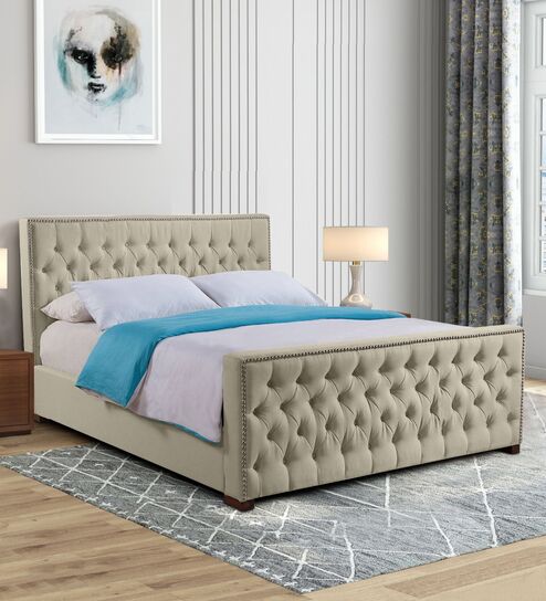 Archer Upholstered King Size Bed In Beige Color