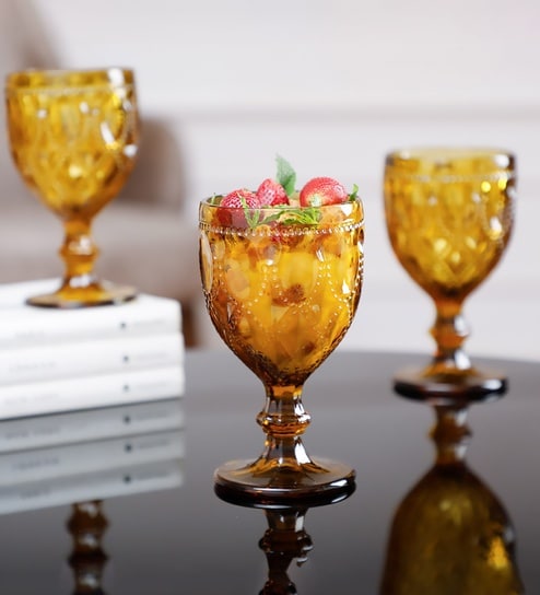 home4u Aria Amber Stem Glass Set Of 6-picture-37