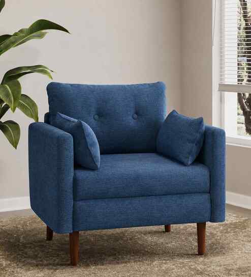 Arihana Boucle Fabric Accent Chair In Blue Colour