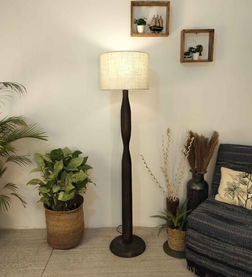 Aristro Wooden Floor Lamp with Jute Shade & Brown Base