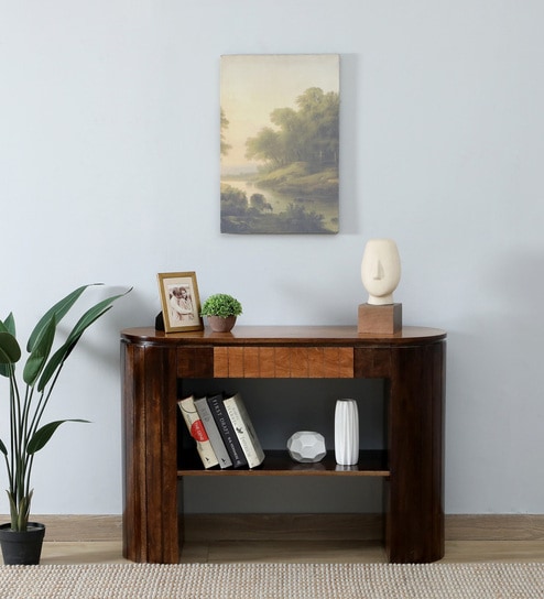 Arivu Mango Wood Console Table In Walnut Finish