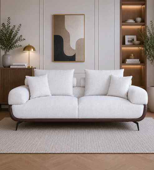 Arizona Leather Fabric 3 Seater Sofa In Beige And Brown Colour