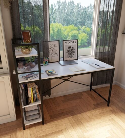 Arkane Multipurpose Table Study In Industrial White with Black Frame Finish