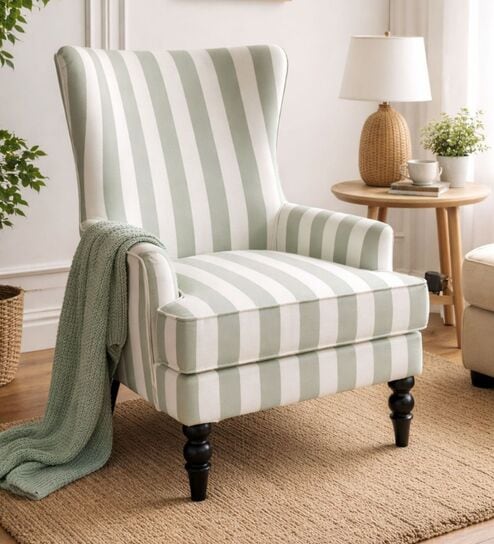 Arlo Teak Wood Wing Chair With Suede Fabric In Multicolor
