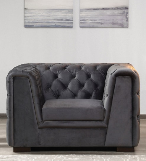 Arlo Velvet 1 Seater Sofa In Fossil Grey Colour