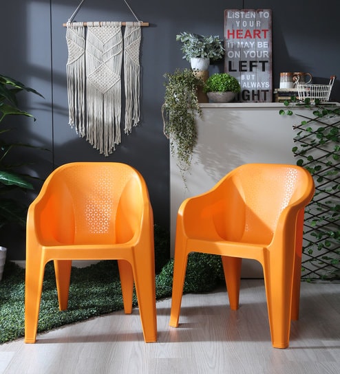 Buy Plastic Chair In Orange Colour Set Of 2 By Italica Online