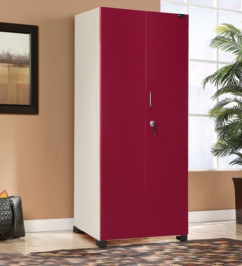 Buy Armour Two Door Wardrobe In Maroon And Ivory Colour By