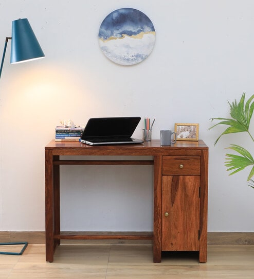 Arno Sheesham Wood Writing Table In Honey Oak Finish