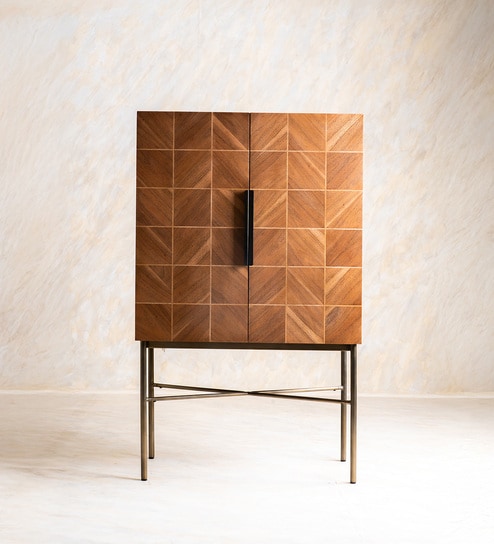 Arrow Bar Cabinet In Teak Finish