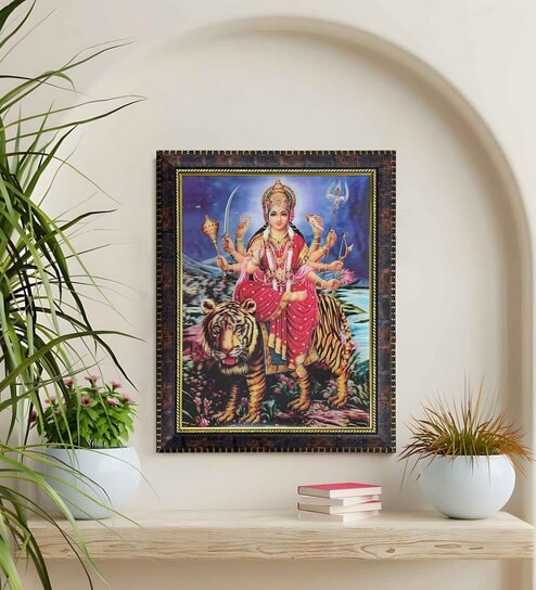 Maa Durga Sherawali Wooden Framed Wall Painting