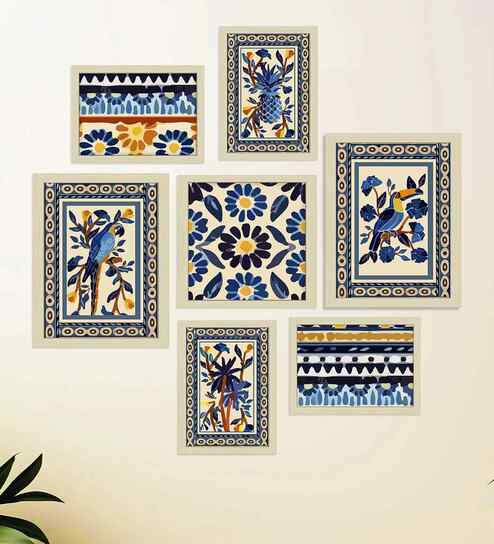 Art Street Indian Art Print Blue Birds with Flower Ritual theme Wall Hanging for Home Decor