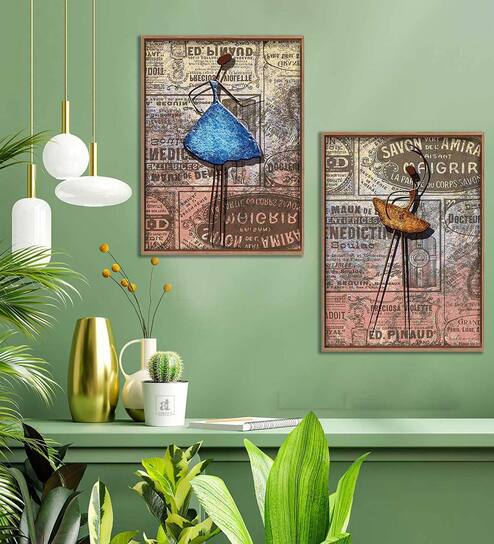 Art Street Set of 2 Rustic Dancing Figure Framed Canvas Print For Home D cor