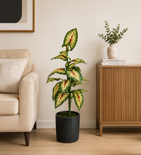 Green Fabric Artificial Caladium Plant with Pot