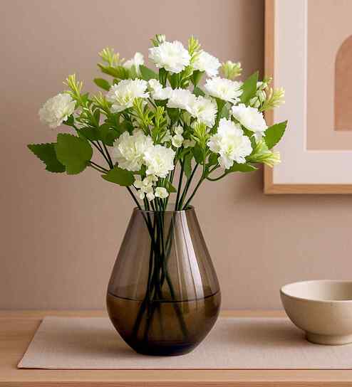 Set Of 2 White Plastic Carnation Artificial Flowers