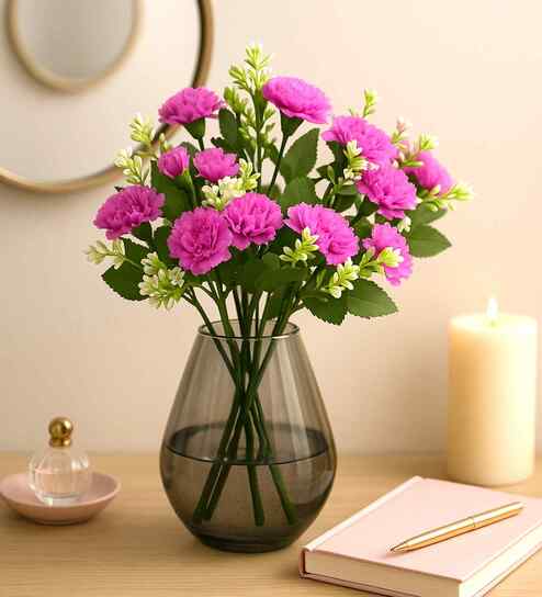 Set Of 2 Purple Plastic Carnation Artificial Flowers