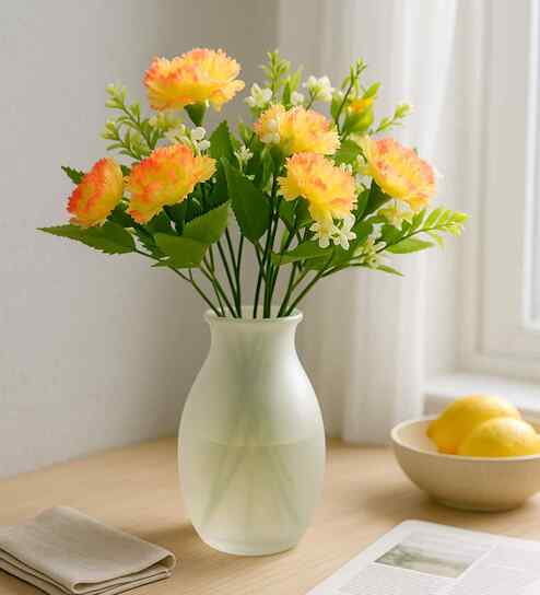 Set Of 2 Peach Plastic Carnation Artificial Flowers