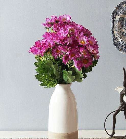 Artificial Daisy Flower Bunches For Home And Office Decor 5 Branches 25 Flower 38 Cm Tall Purple Set Of 4 By Fourwalls