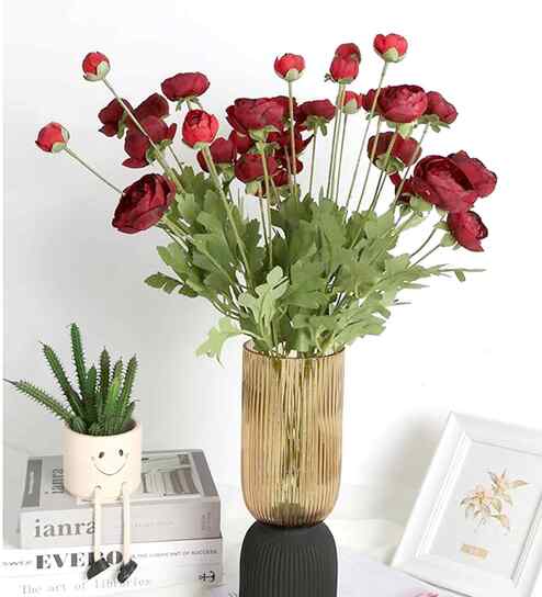 Red Plastic 3 Sticks Faux Fake Artificial Flowers