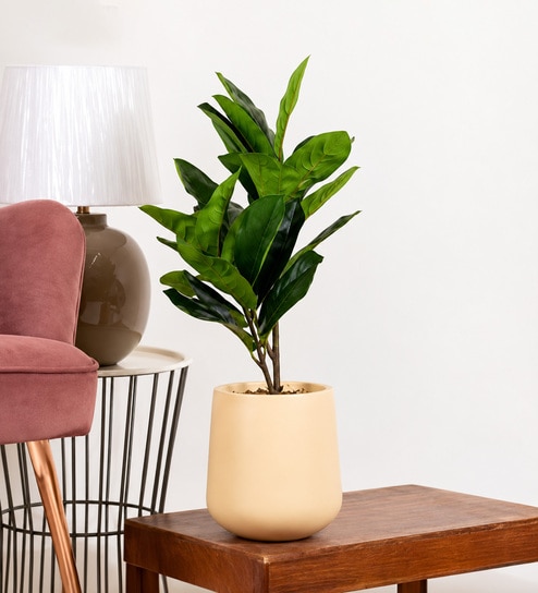 Green Fabric Artificial Fiddle Leaf Fig Plant with Pot