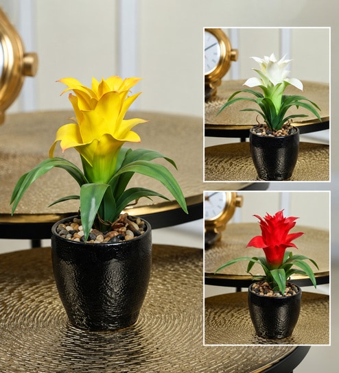 Yellow Fabric Artificial Flowering Bonsai Plant