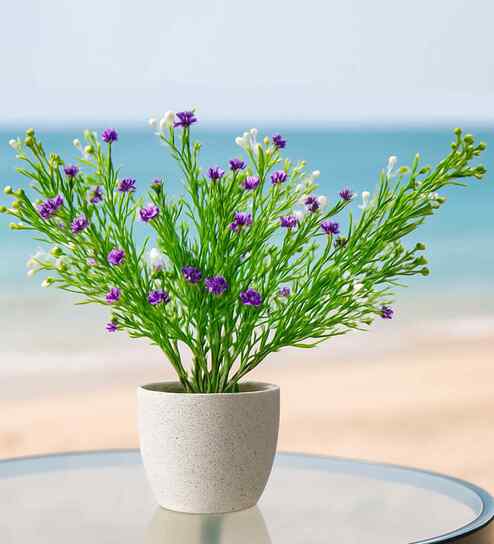 Set Of 4 Purple Plastic Silk Faux Artificial Plants