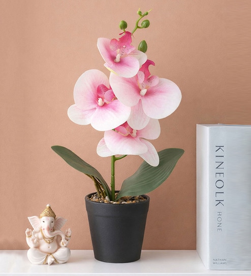 Pink Artificial Flowers with Pot Indoor