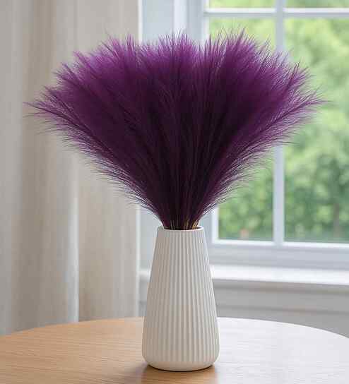 Set Of 3 Purple Plastic Pampas Grass Sticks Artificial Flowers