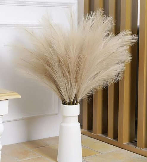 Set Of 6 Brown Plastic Pampas Grass Sticks Artificial Flowers