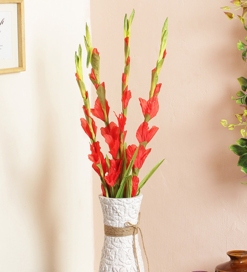 Buy Red Artificial Glady Flower Stem Set Of 4 By Fourwalls Online