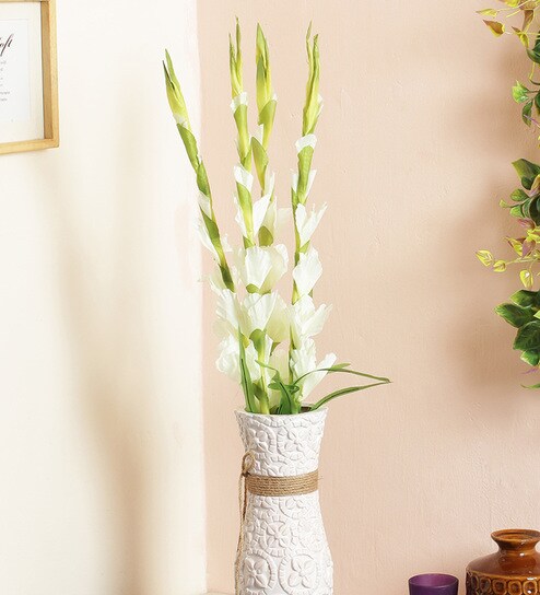 Buy White Artificial Glady Flower Stem Set Of 4 By Fourwalls