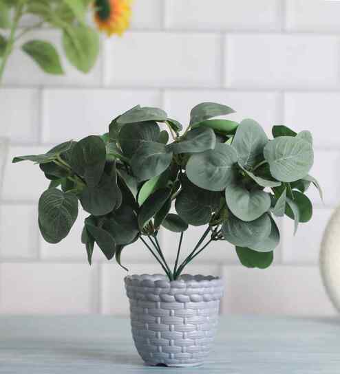 Artificial Green Eucalyptus Plant in Grey Pot