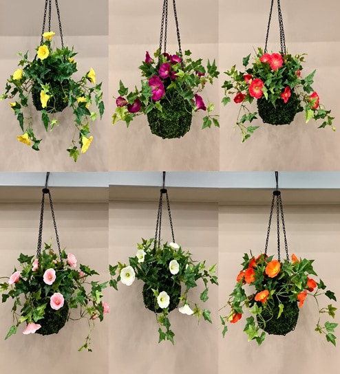 Purple Fabric Artificial Hanging Morning Glory Plant in Basket