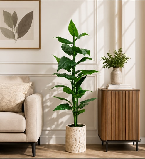 Green Fabric Artificial Jungle Velvet Plant with Pot
