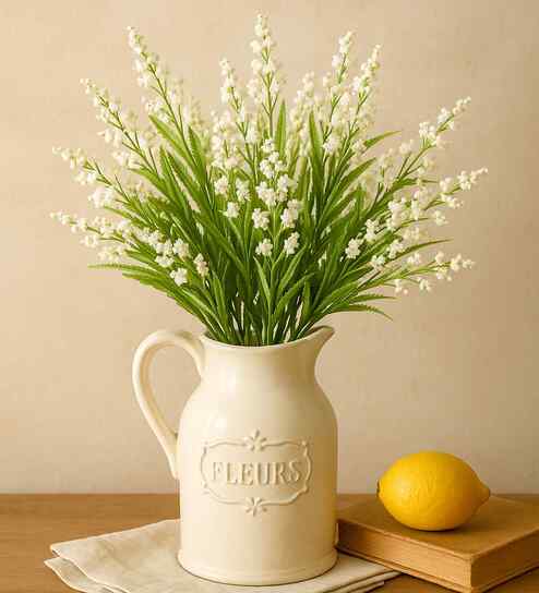 Set Of 2 White Plastic Lily Of The Valley Artificial Flowers