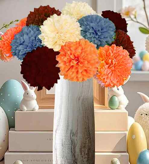 Set Of 4 Multicolor Plastic 2 Sticks Long Chrysanthemum Branches Artificial Flowers Bunch