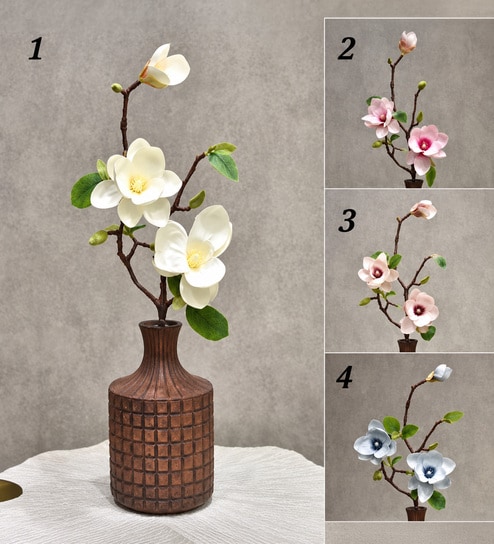 Brown Fabric Artificial Magnolia Flower Stick