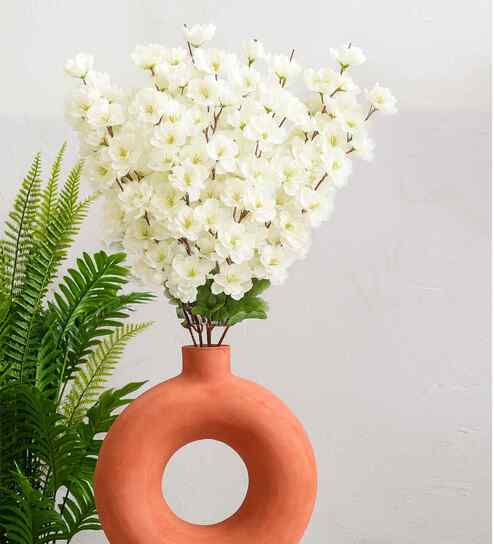 Set Of 2 White Plastic 22 Inch Peach Blossom Artificial Flowers Bunch