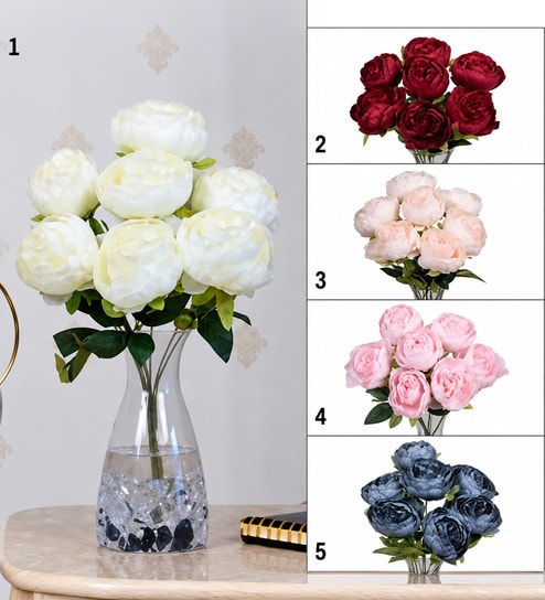Blue Fabric Artificial Peony Flower Bunch