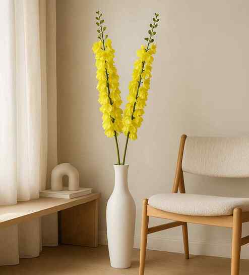Set Of 2 Yellow Plastic Artificial Flowers
