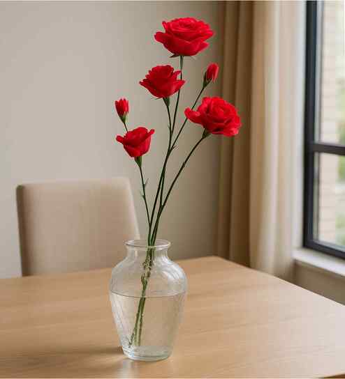 Set Of 2 Red Plastic Artificial Flowers