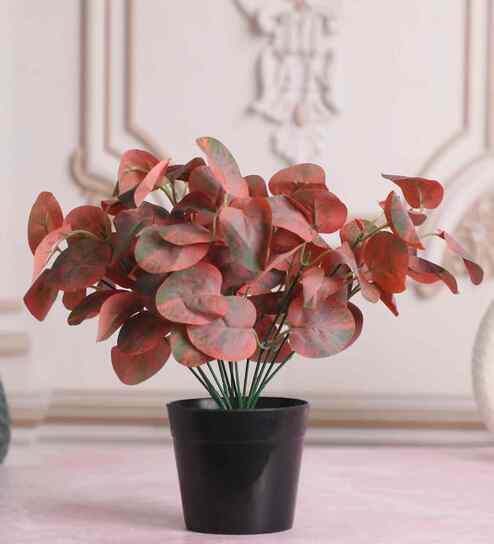 Artificial Red Eucalyptus Plant in Black Pot