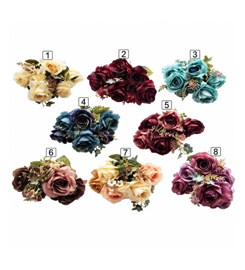 Peach Fabric Artificial Rose Flower Bunch
