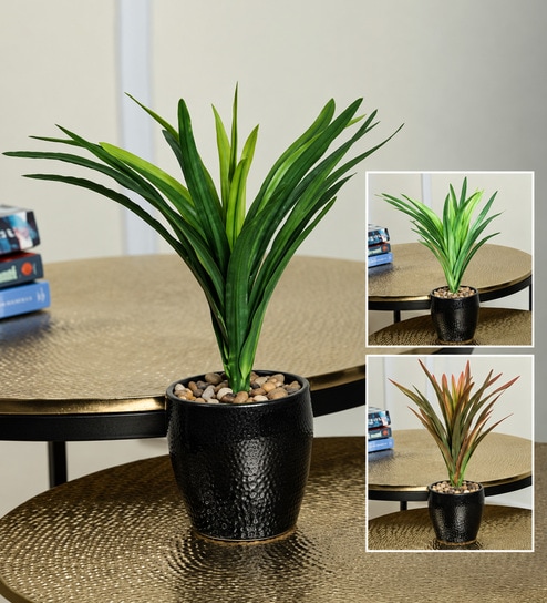 Green Fabric Artificial Tabletop Dracaena Grass Plant with Pot