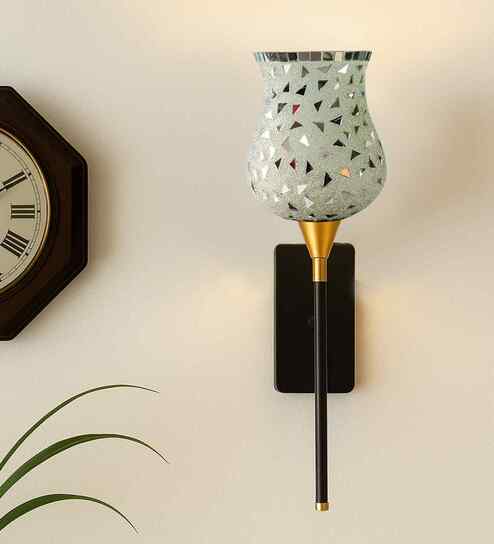 Artisan Handmade Mosaic Glass Wall Light with Metal Base   Suitable for Bedroom, Living Room & Dining Room