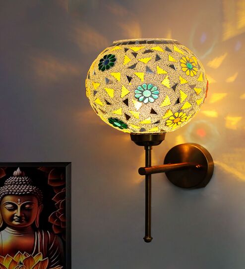 Artistic Mosaic Glass Brass Wall Light Home D cor