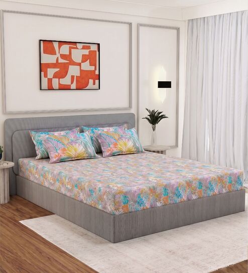 Green Leaf 300 TC Cotton Bedsheet With 4 Pillow Covers King Sized Bedsheet With 2 Pillow Covers