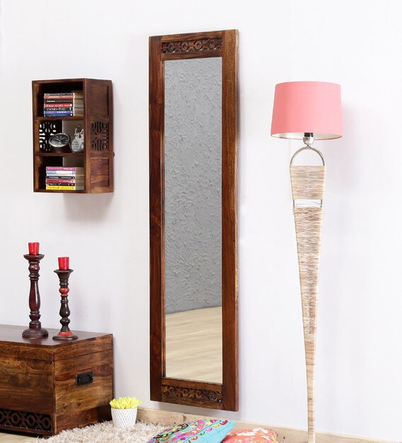 Buy Sheesham Wood Full Length Mirror in Brown colour by Wooden Mood